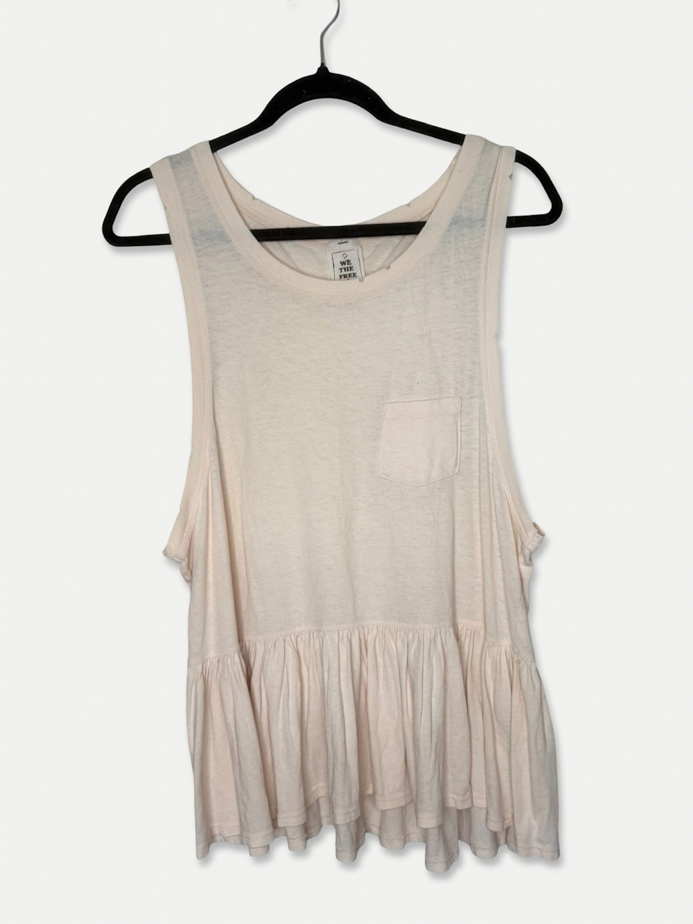 We The Free Free People Peach Cream Ruffle Peplum Pocket Tank Top Large